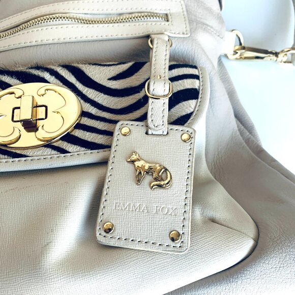 EMMA FOX LEATHER PURSE BAG POCKETBOOK COMPUTER BAG  COW PRINT ACCENT PERFECT - Picture 1 of 15